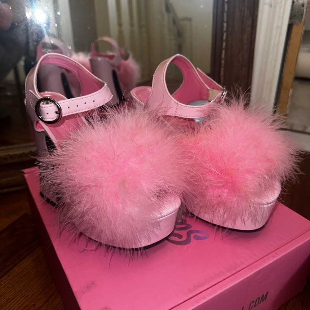 Pink Fluffy Chunky Platforms